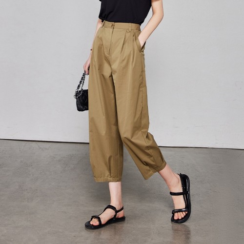 Solid Simple Cropped Pants Harem Pants With Pockets